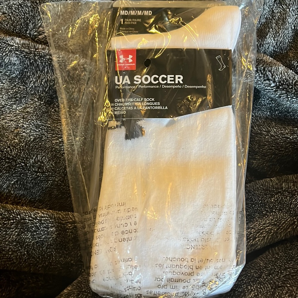 New white UA soccer socks